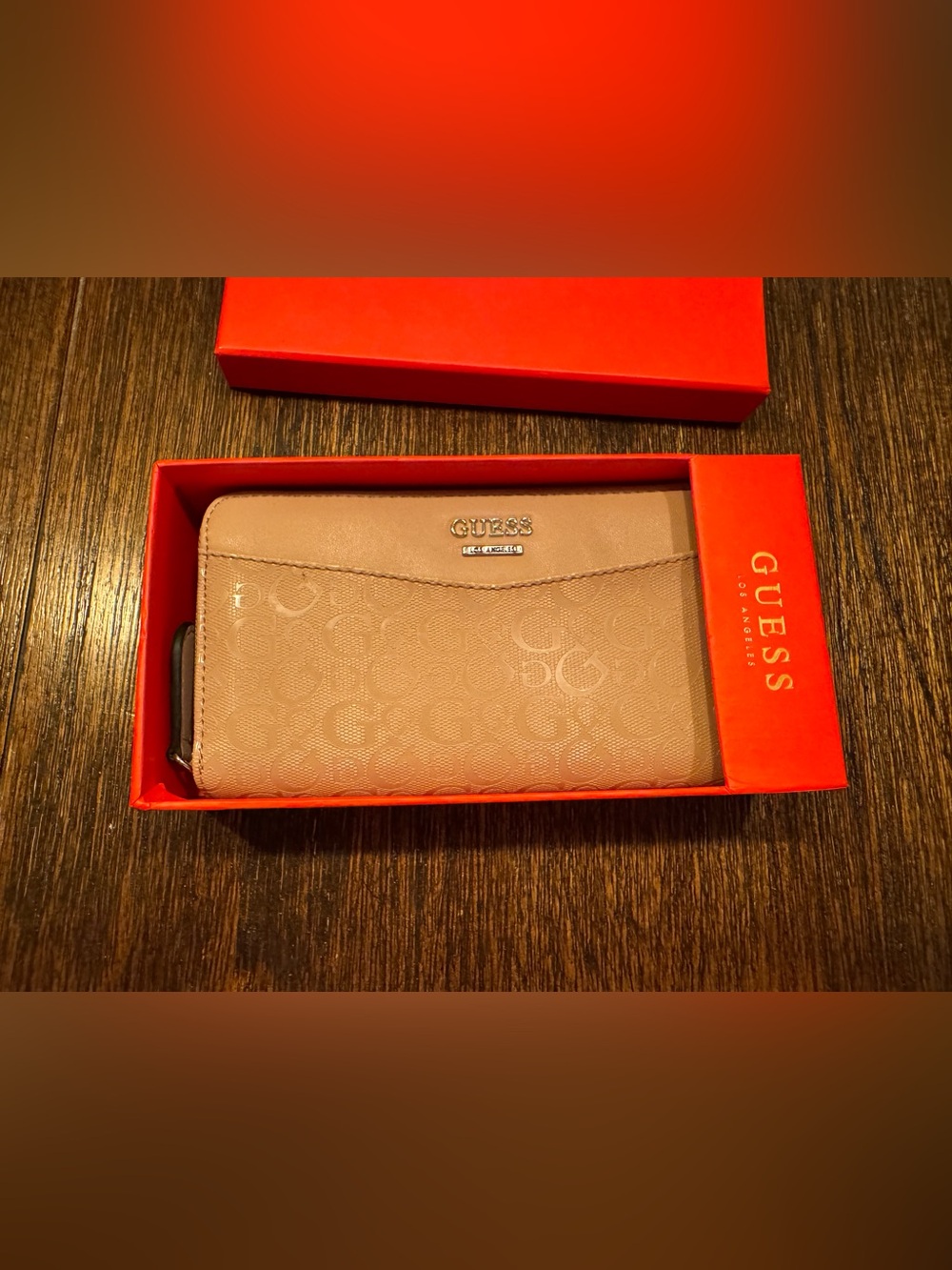 GUESS Beige Signature Zip-Around Wallet